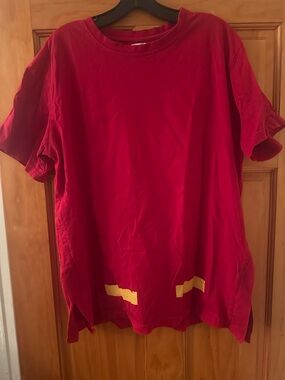 Off-White Red Crewneck T-Shirt with Yellow Accents